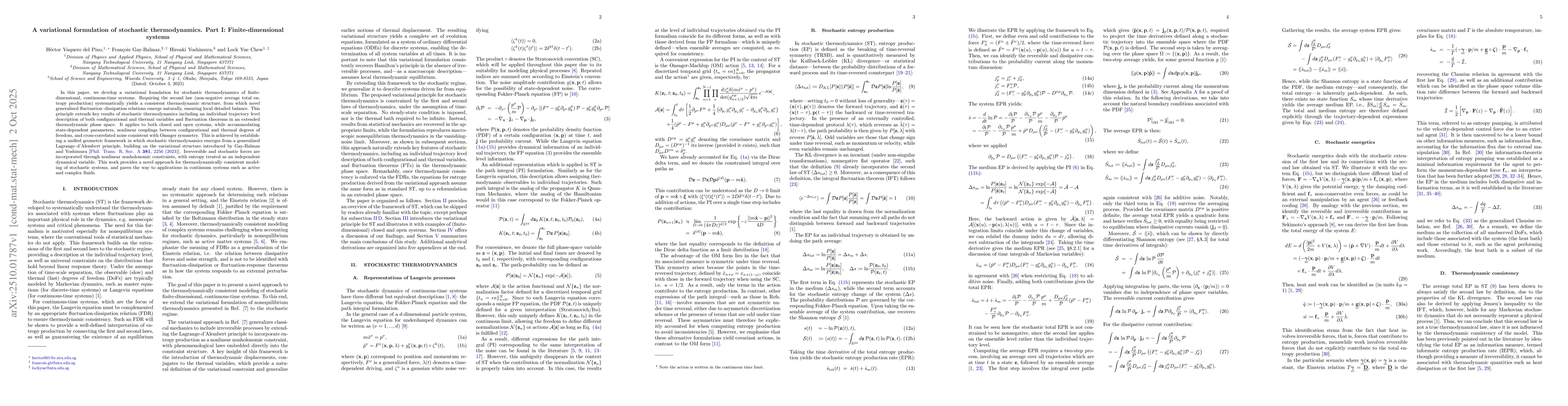 Thumbnail for A variational formulation of stochastic thermodynamics. Part I:
  Finite-dimensional systems