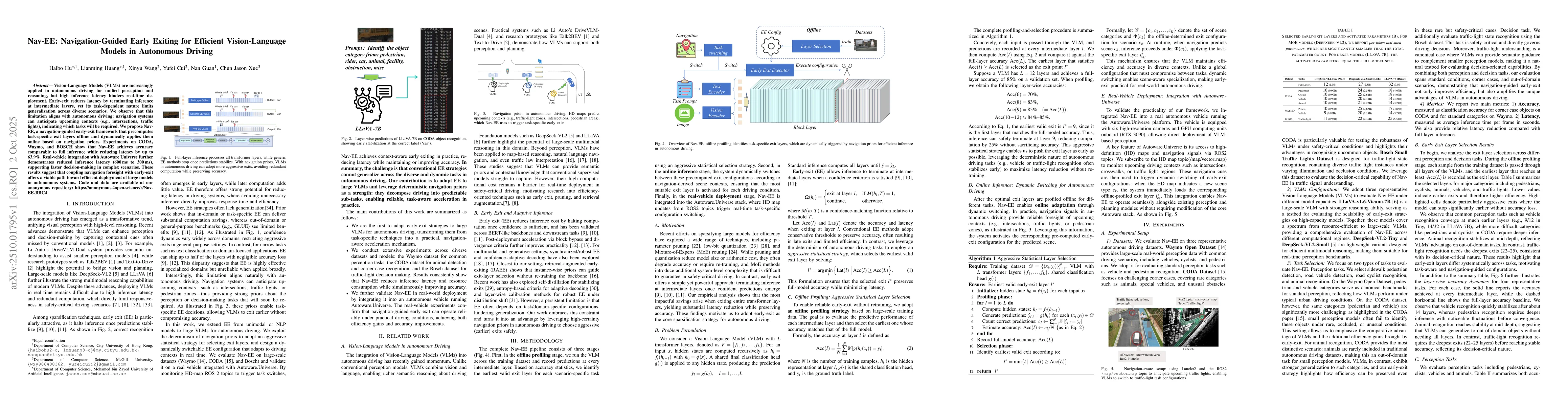 Thumbnail for Nav-EE: Navigation-Guided Early Exiting for Efficient Vision-Language
  Models in Autonomous Driving