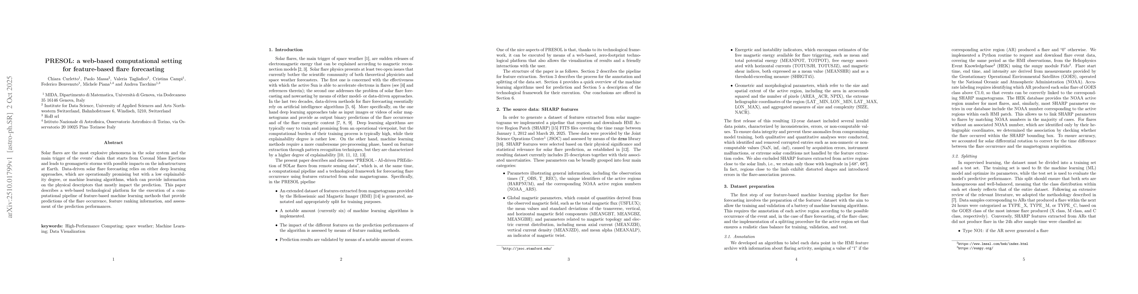 Thumbnail for PRESOL: a web-based computational setting for feature-based flare
  forecasting