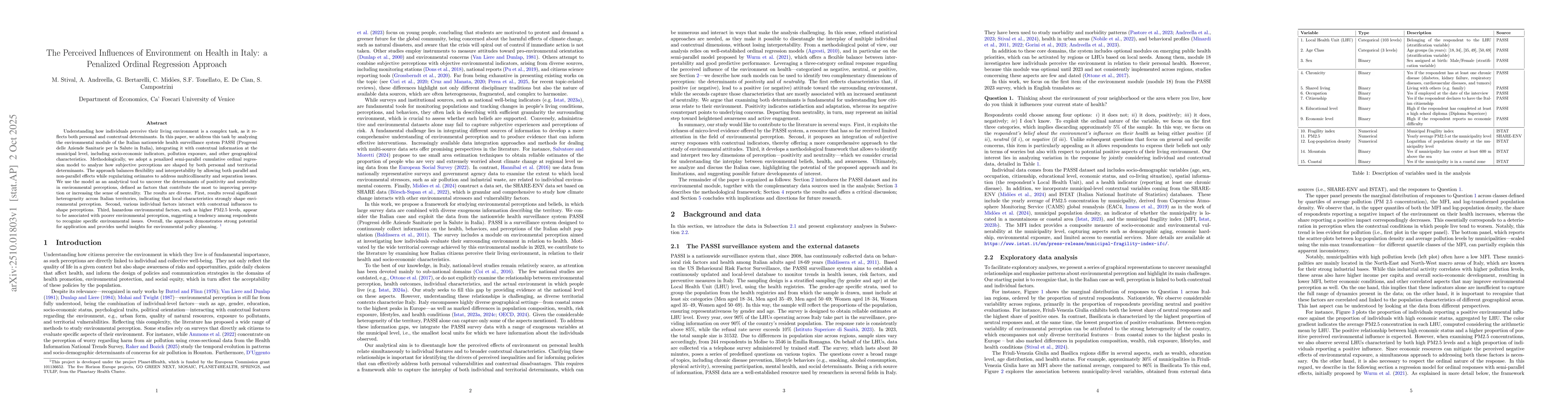 Thumbnail for The Perceived Influences of Environment on Health in Italy: a Penalized
  Ordinal Regression Approach