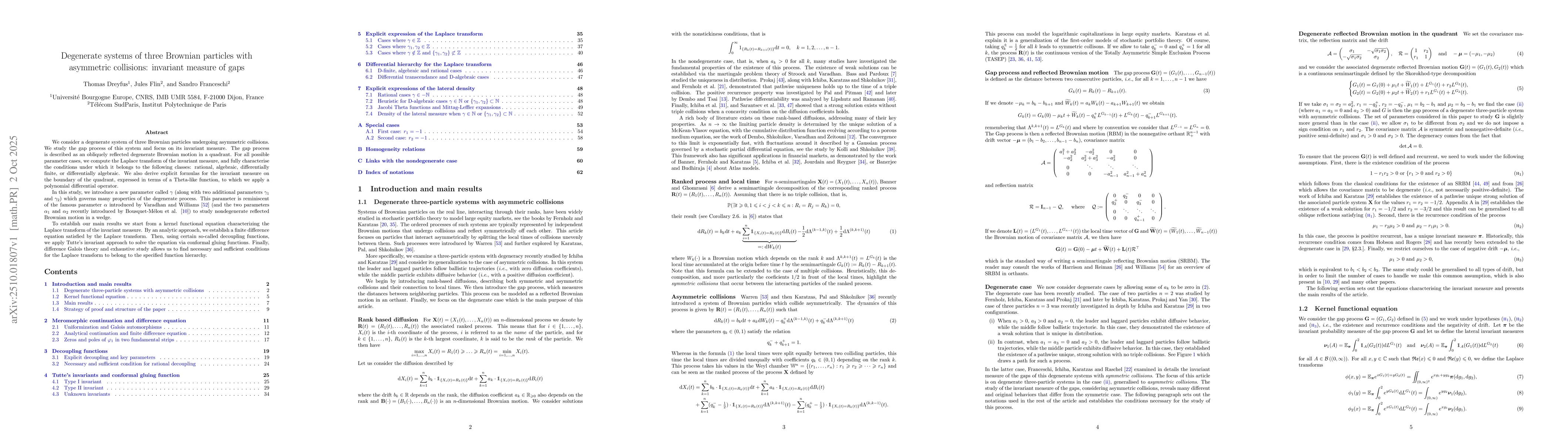 Thumbnail for Degenerate systems of three Brownian particles with asymmetric
  collisions: invariant measure of gaps