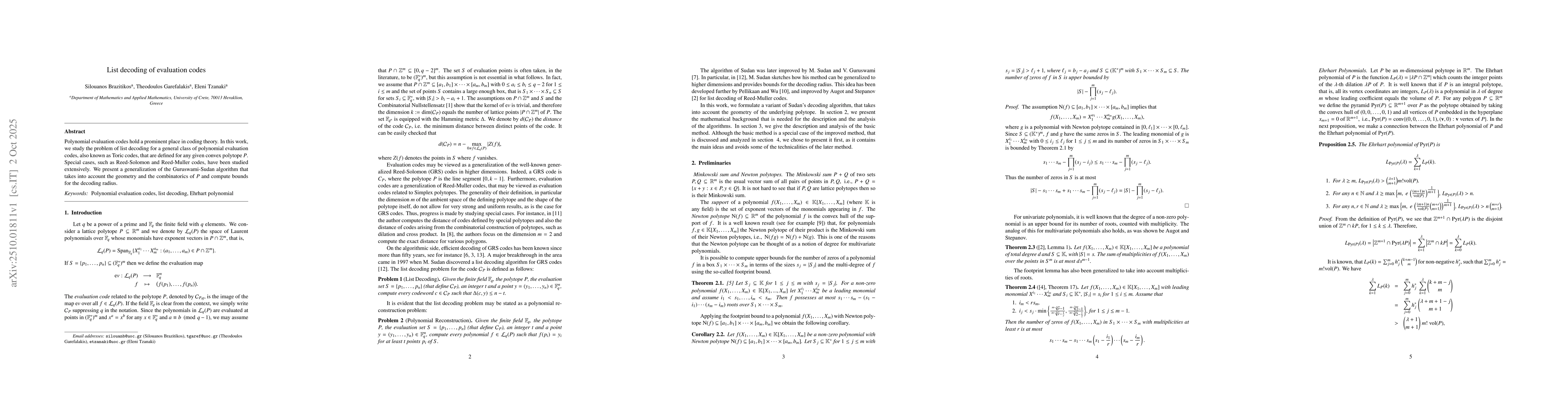 Thumbnail for List decoding of evaluation codes