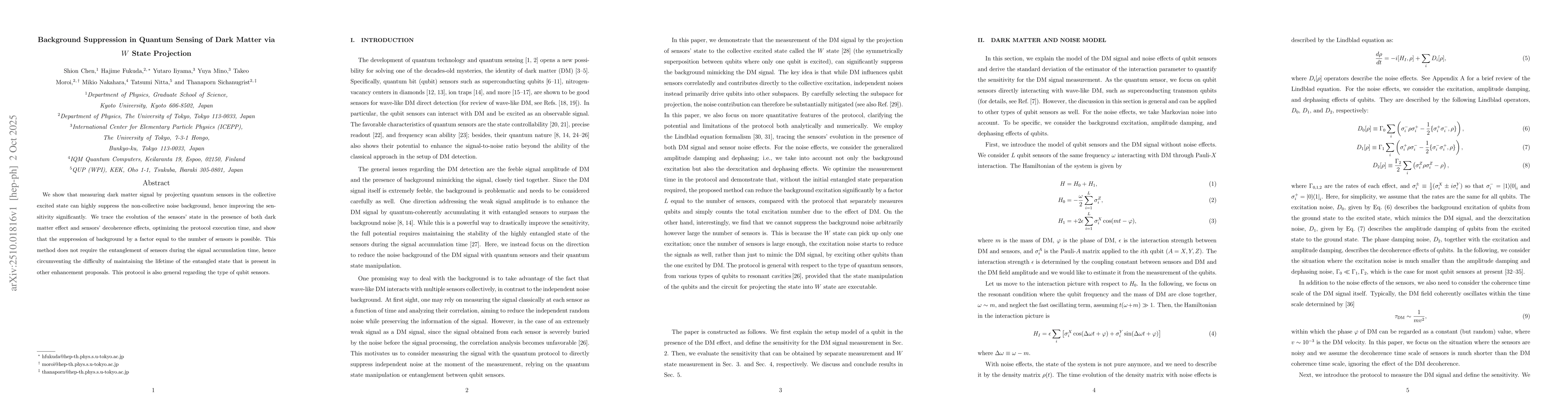 Thumbnail for Background Suppression in Quantum Sensing of Dark Matter via $W$ State
  Projection