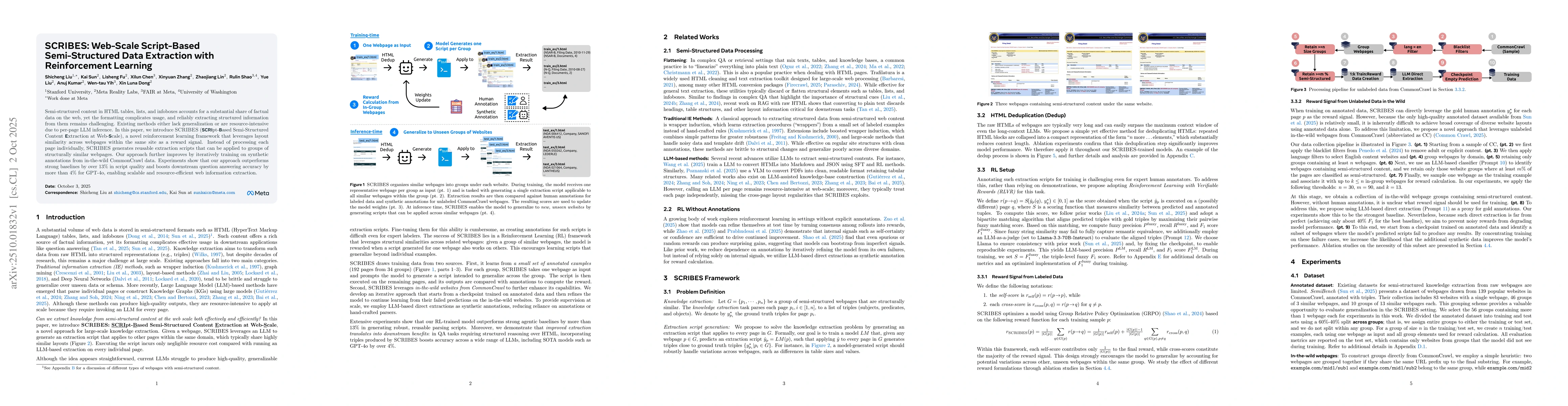 Thumbnail for SCRIBES: Web-Scale Script-Based Semi-Structured Data Extraction with
  Reinforcement Learning