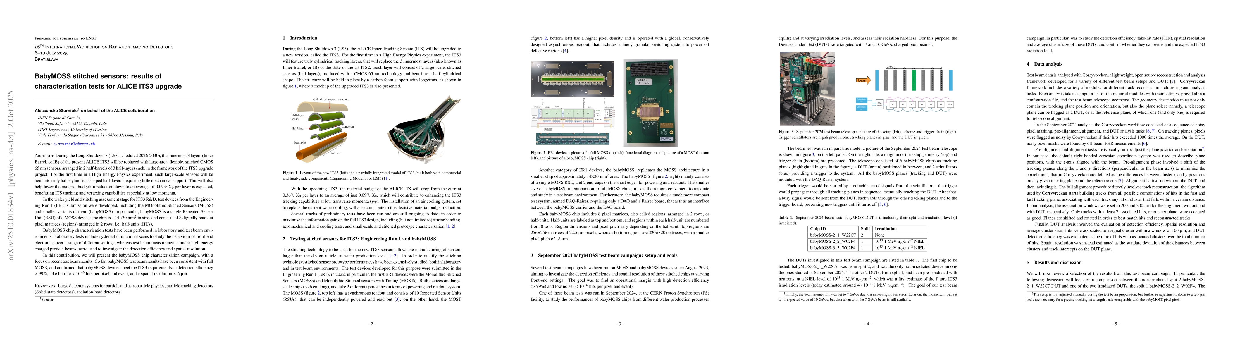 Thumbnail for BabyMOSS stitched sensors: results of characterisation tests for ALICE
  ITS3 upgrade