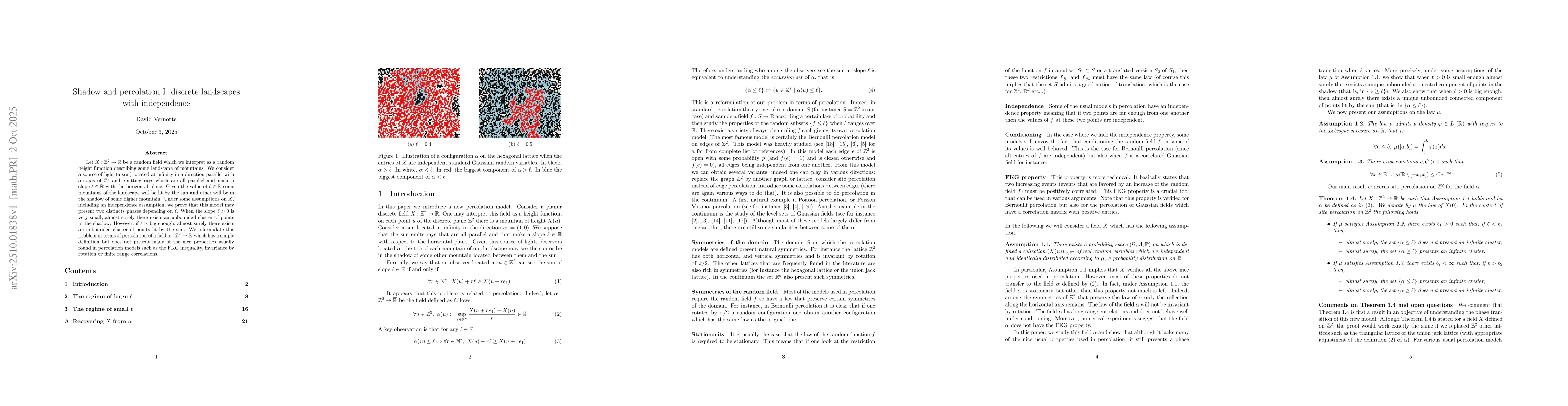 Thumbnail for Shadow and percolation I: discrete landscapes with independence
