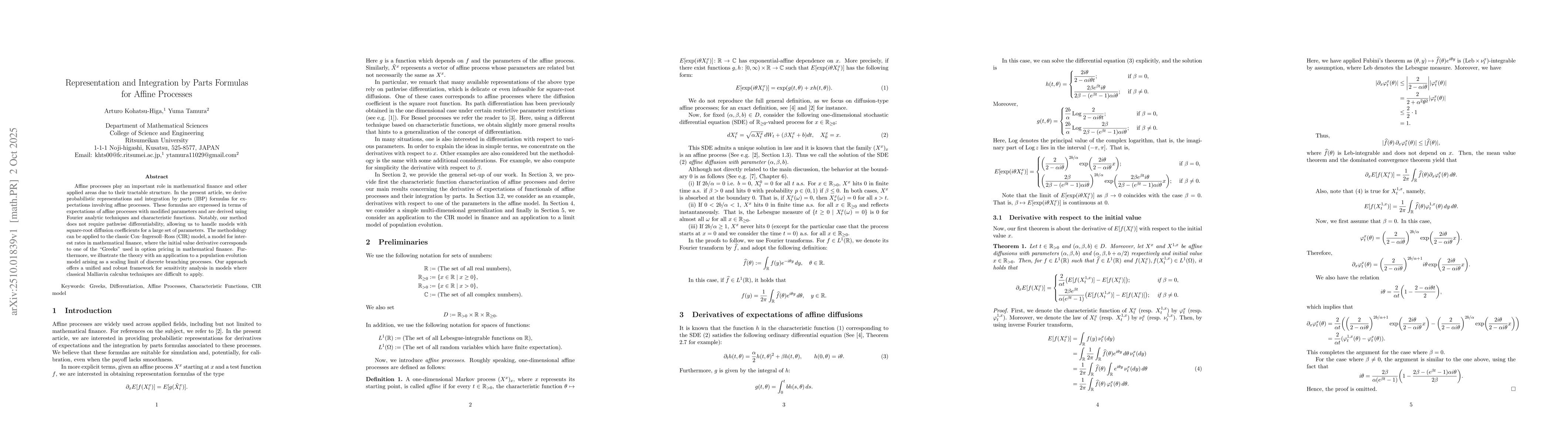 Thumbnail for Representation and Integration by Parts Formulas for Affine Processes