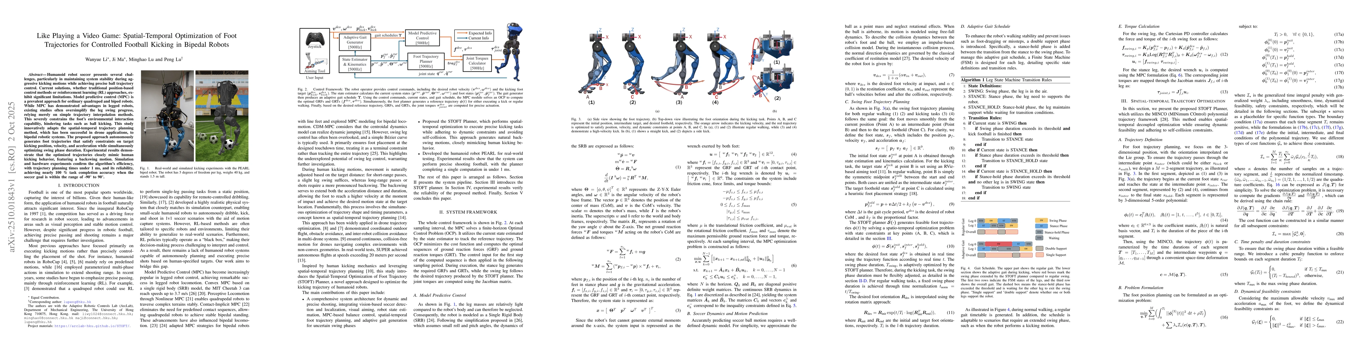 Thumbnail for Like Playing a Video Game: Spatial-Temporal Optimization of Foot
  Trajectories for Controlled Football Kicking in Bipedal Robots