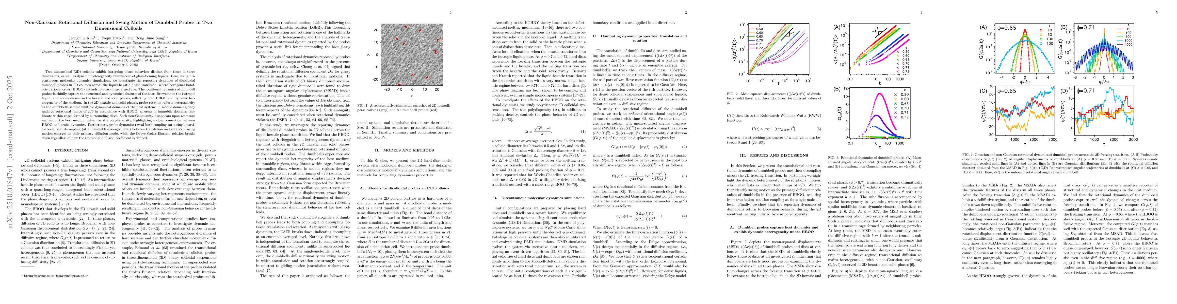 Thumbnail for Non-Gaussian Rotational Diffusion and Swing Motion of Dumbbell Probes in
  Two Dimensional Colloids