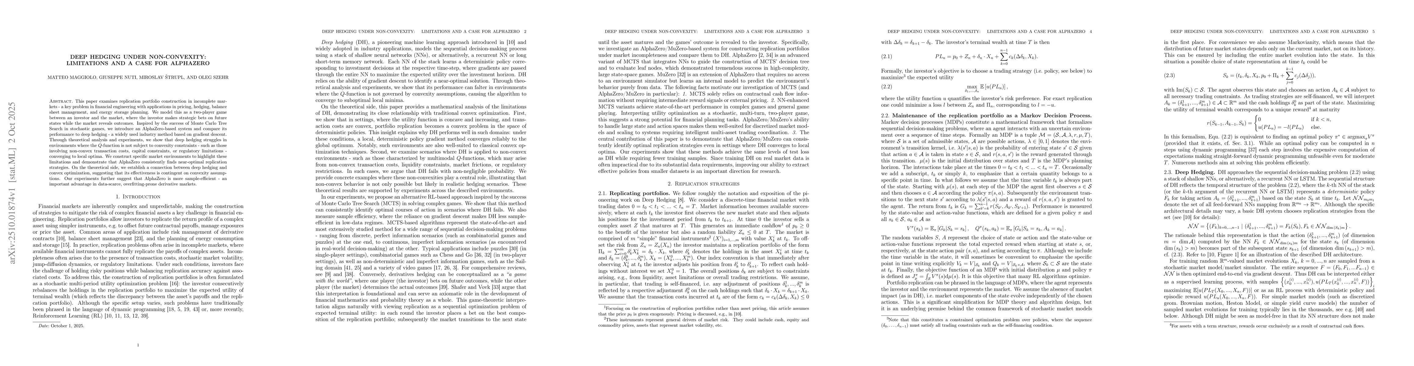 Thumbnail for Deep Hedging Under Non-Convexity: Limitations and a Case for AlphaZero