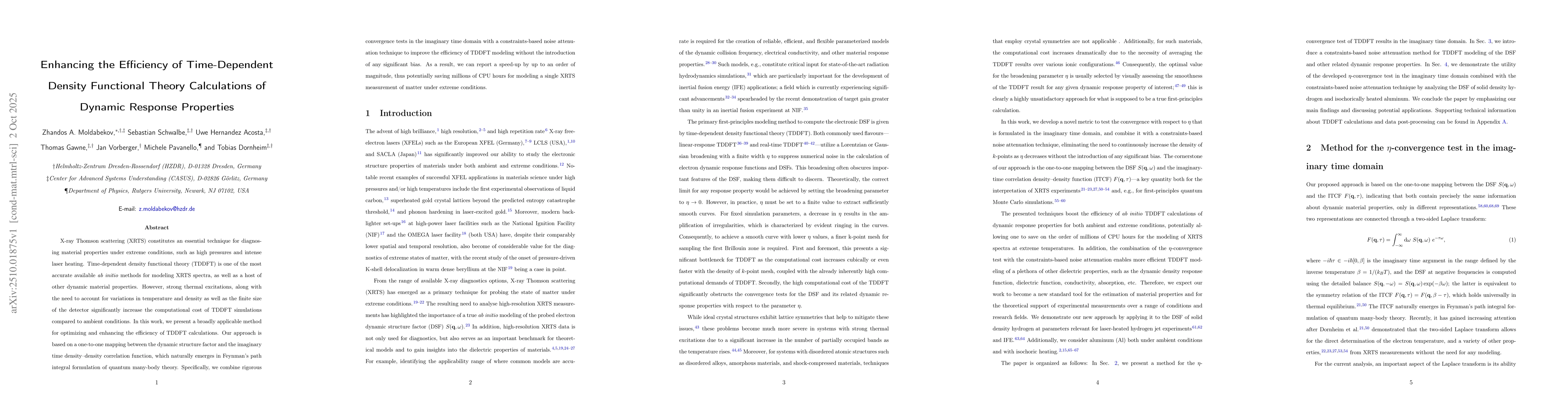 Thumbnail for Enhancing the Efficiency of Time-Dependent Density Functional Theory
  Calculations of Dynamic Response Properties