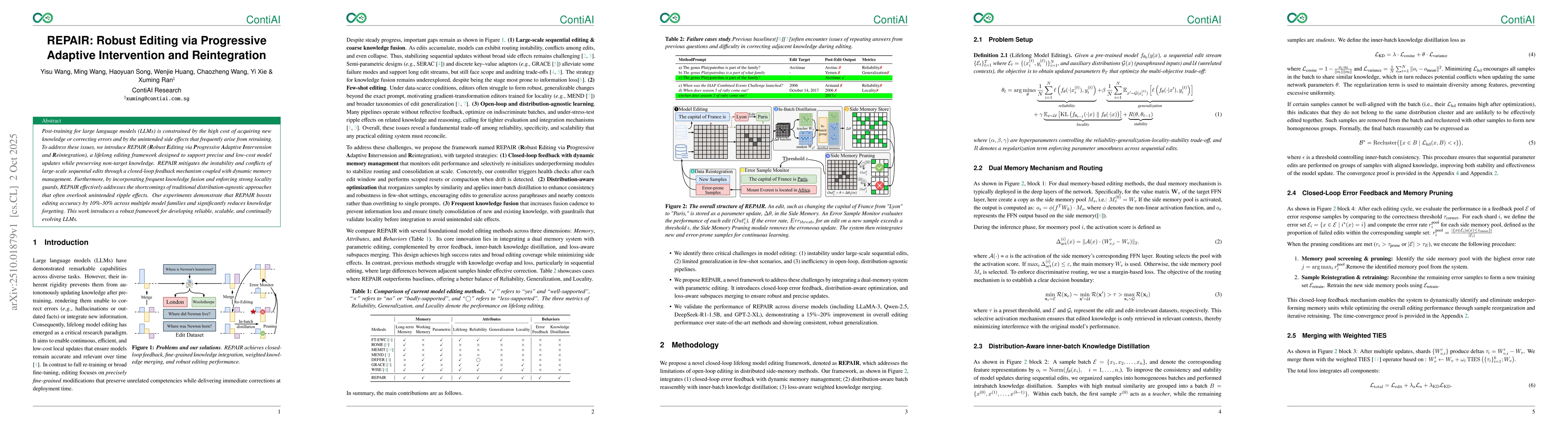 Thumbnail for REPAIR: Robust Editing via Progressive Adaptive Intervention and
  Reintegration