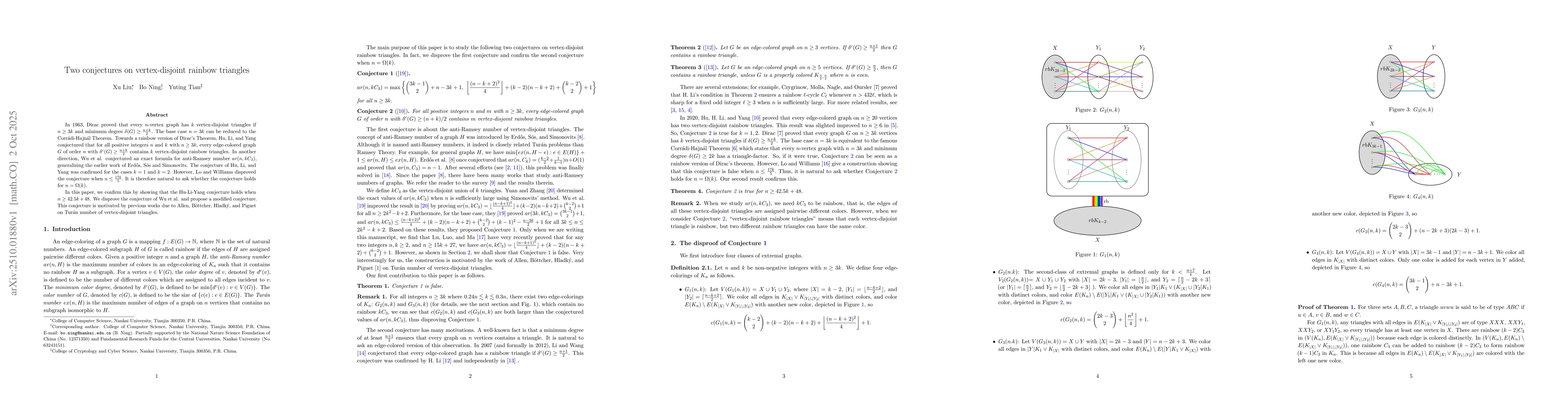 Thumbnail for Two conjectures on vertex-disjoint rainbow triangles