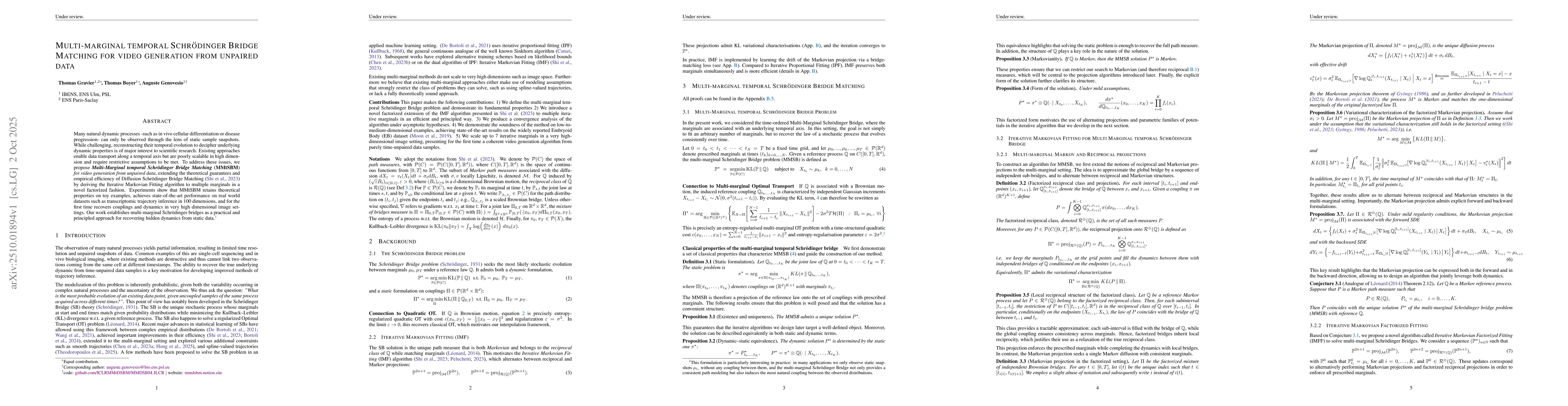 Thumbnail for Multi-marginal temporal Schrödinger Bridge Matching for video
  generation from unpaired data