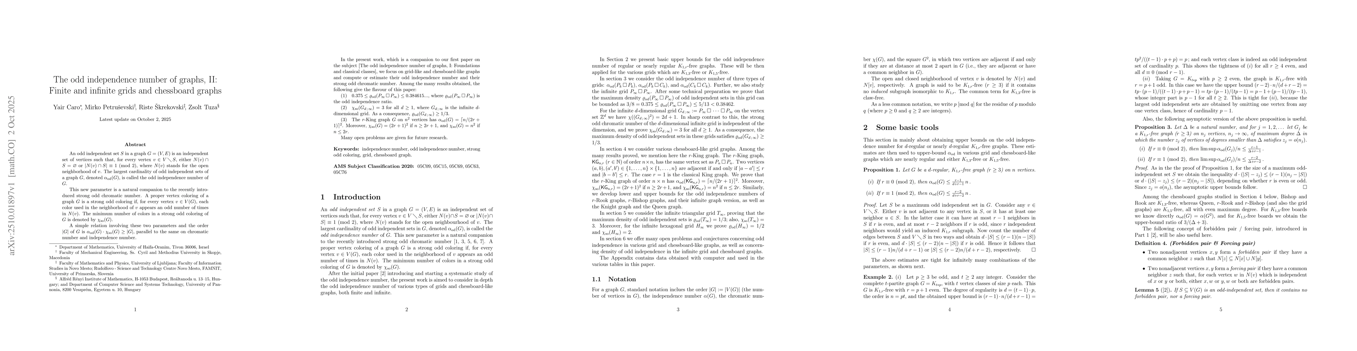 Thumbnail for The odd independence number of graphs, II: Finite and infinite grids and
  chessboard graphs