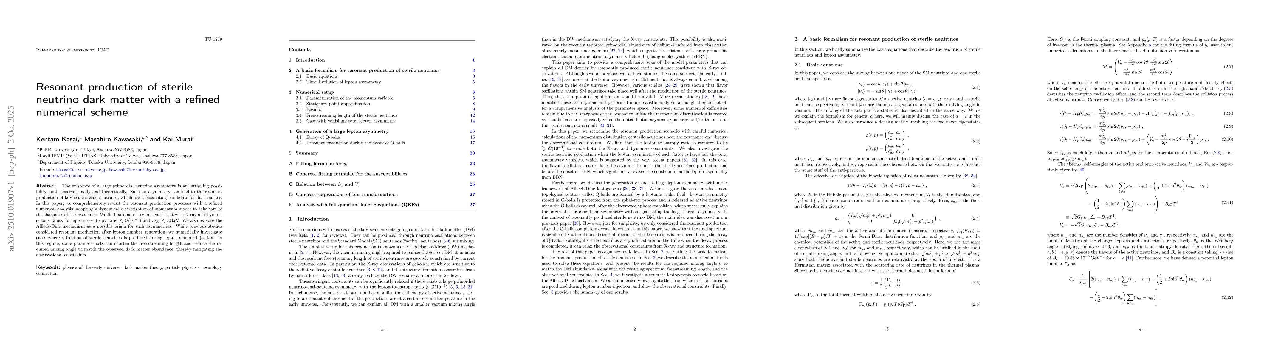Thumbnail for Resonant production of sterile neutrino dark matter with a refined
  numerical scheme