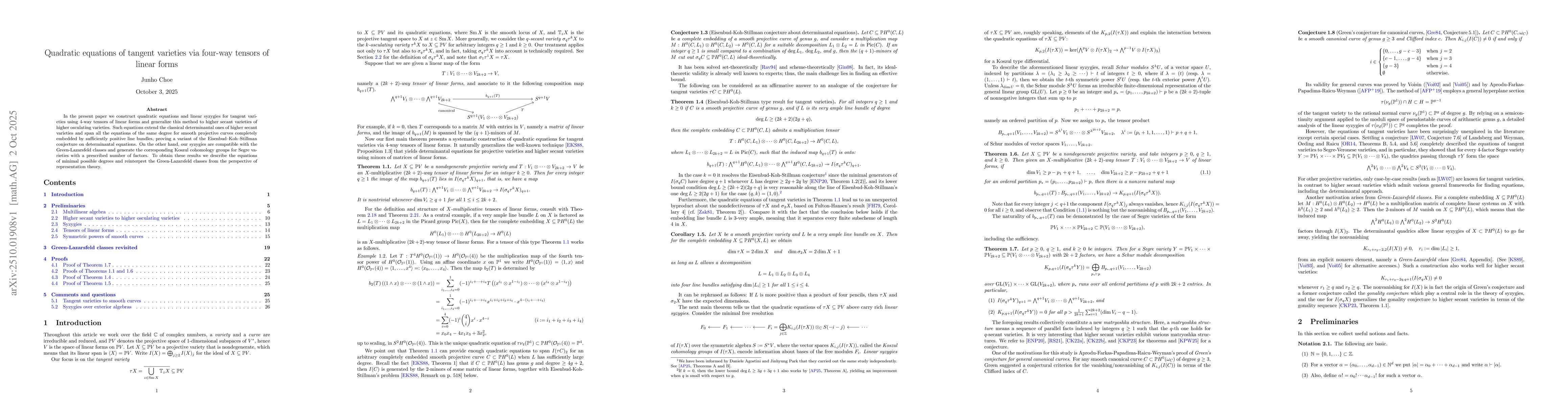 Thumbnail for Quadratic equations of tangent varieties via four-way tensors of linear
  forms