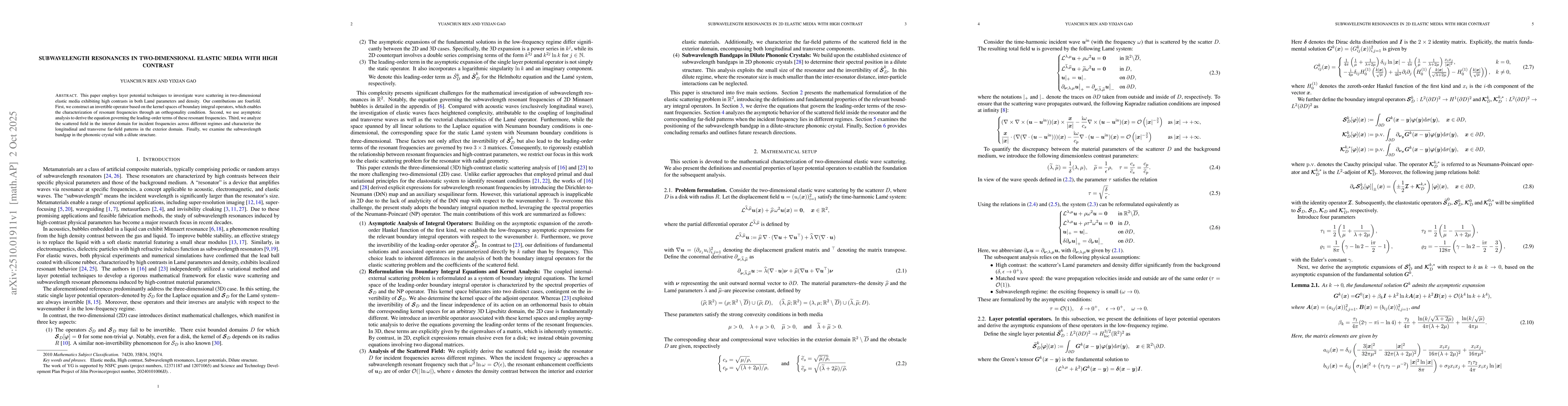 Thumbnail for Subwavelength resonances in two-dimensional elastic media with high
  contrast