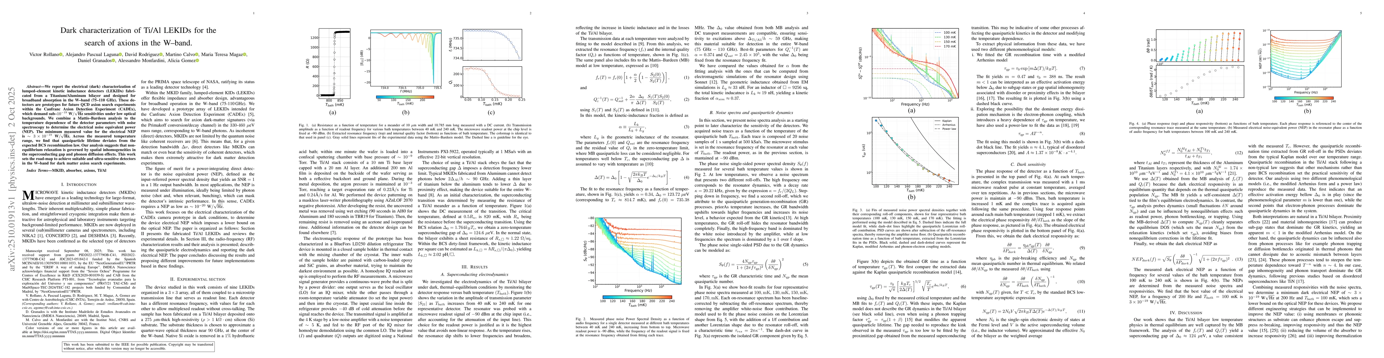 Thumbnail for Dark characterization of Ti/Al LEKIDs for the search of axions in the
  W-band