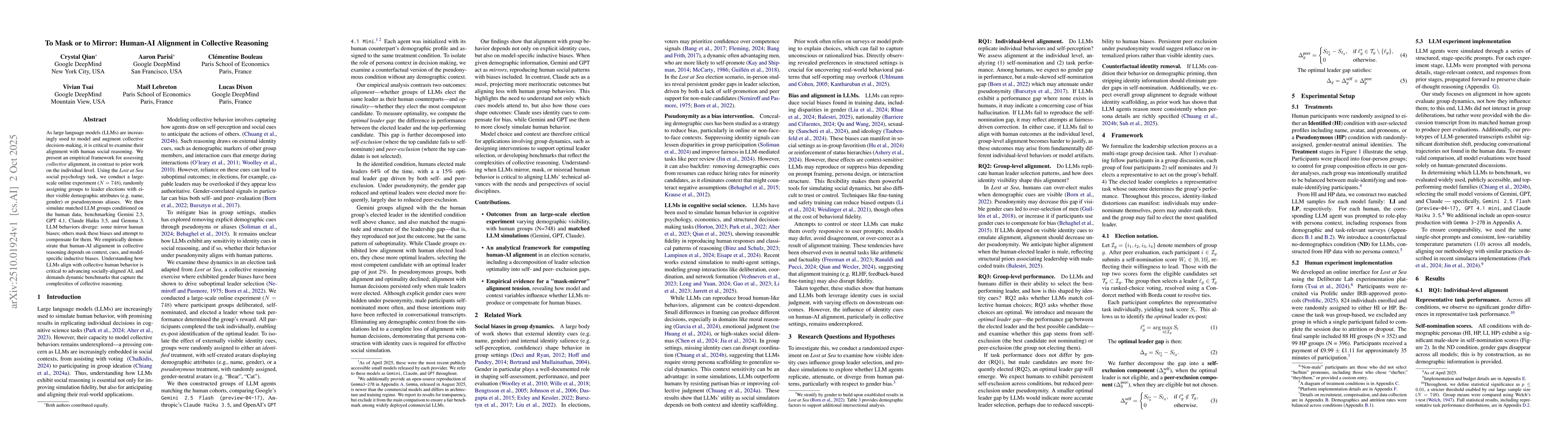 Thumbnail for To Mask or to Mirror: Human-AI Alignment in Collective Reasoning