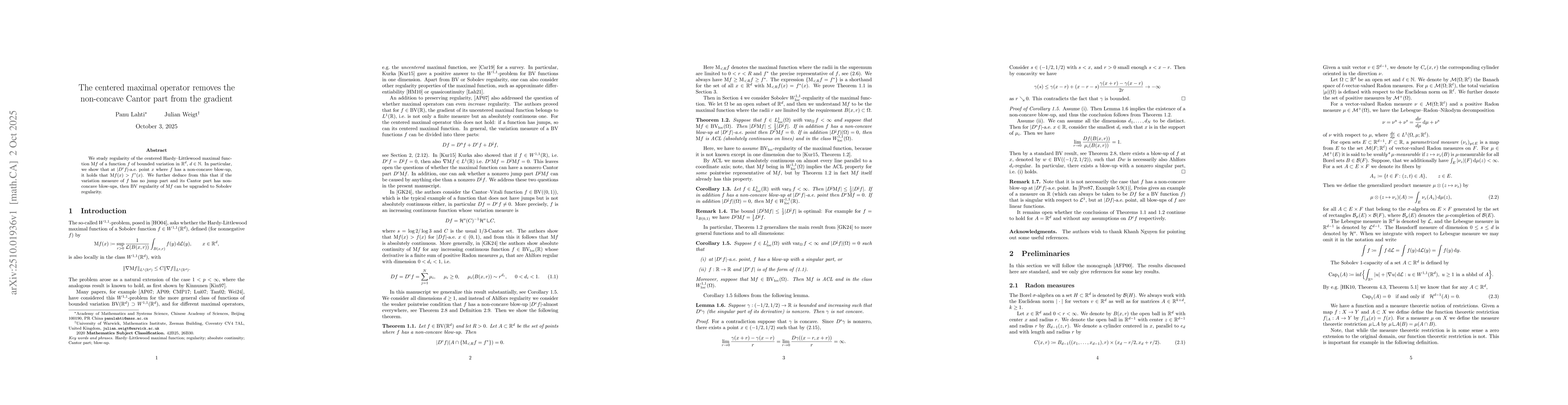 Thumbnail for The centered maximal operator removes the non-concave Cantor part from
  the gradient