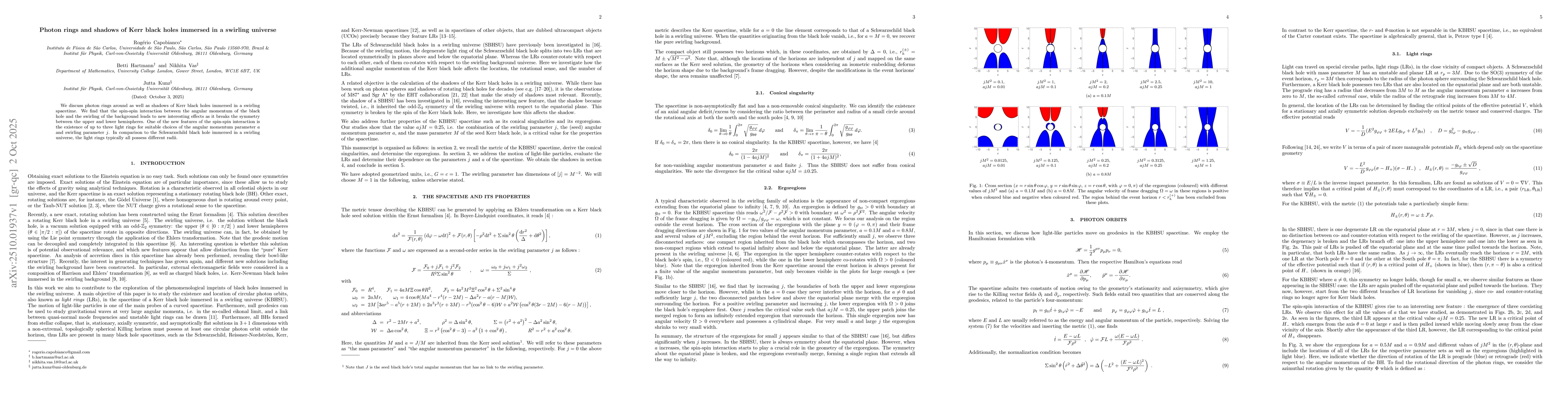 Thumbnail for Photon rings and shadows of Kerr black holes immersed in a swirling
  universe