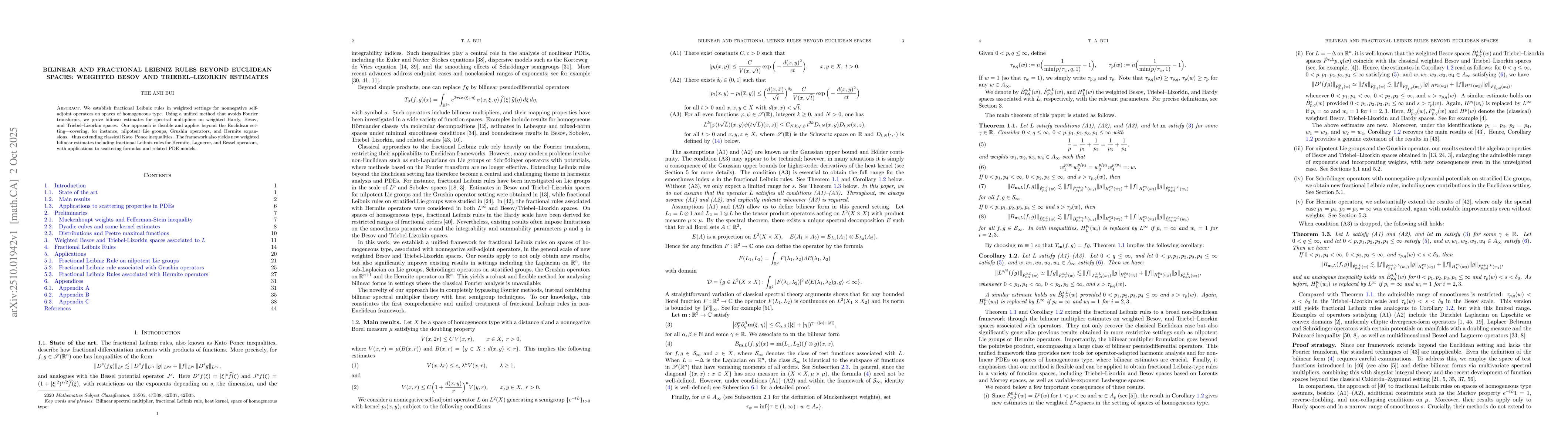 Thumbnail for Bilinear and Fractional Leibniz Rules Beyond Euclidean Spaces: Weighted
  Besov and Triebel--Lizorkin Estimates
