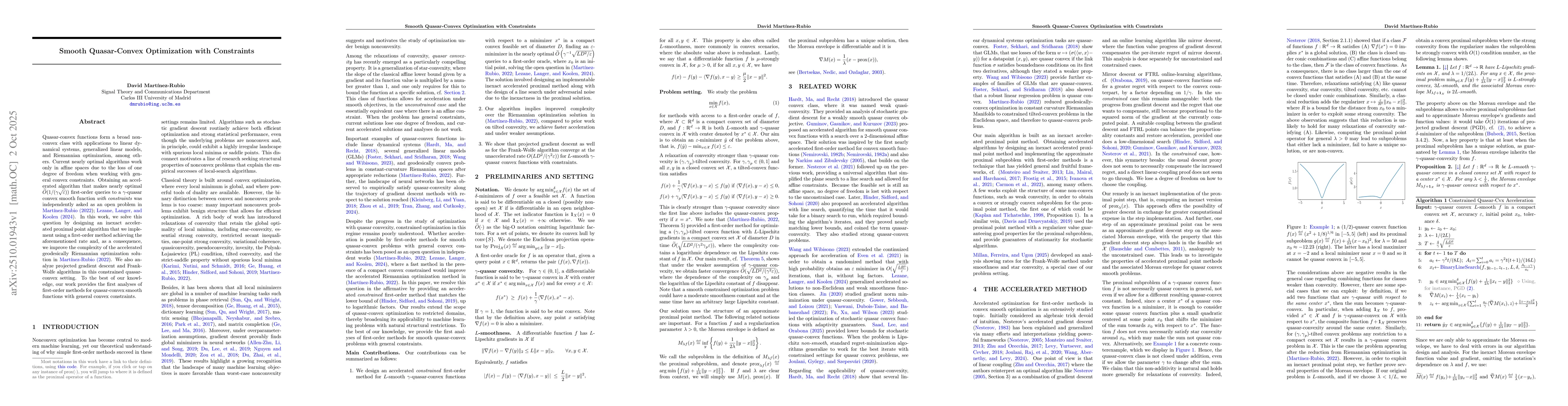 Thumbnail for Smooth Quasar-Convex Optimization with Constraints