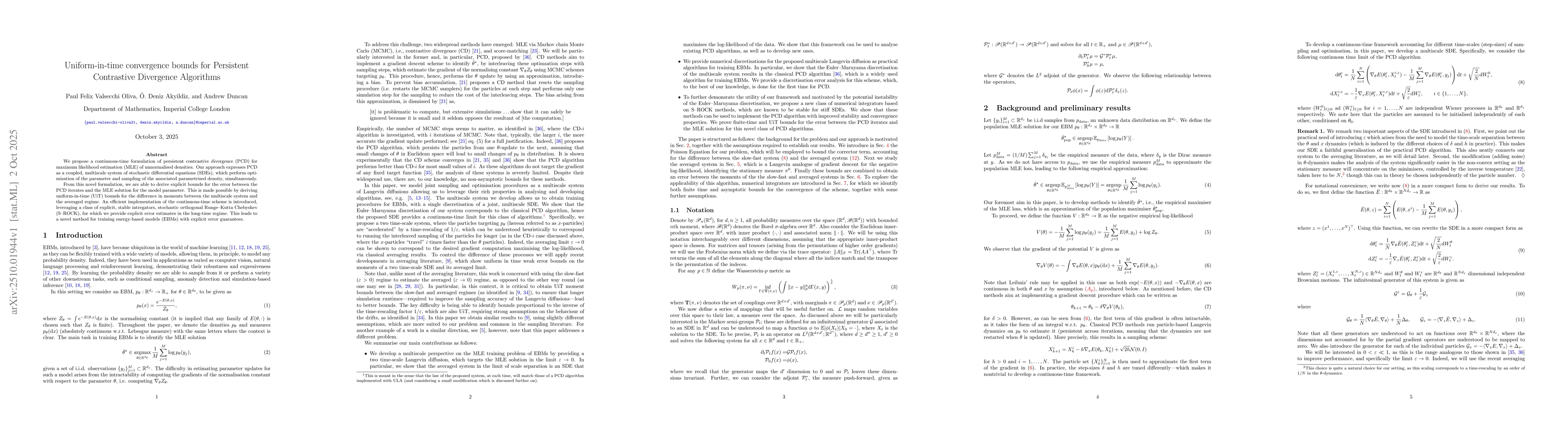 Thumbnail for Uniform-in-time convergence bounds for Persistent Contrastive Divergence
  Algorithms