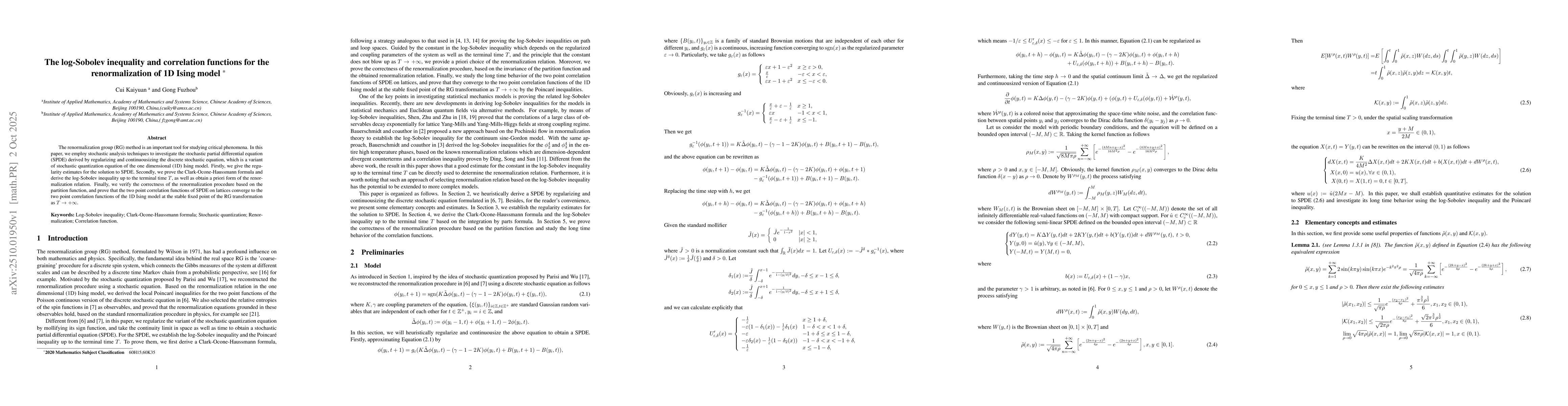 Thumbnail for The log-Sobolev inequality and correlation functions for the
  renormalization of 1D Ising model