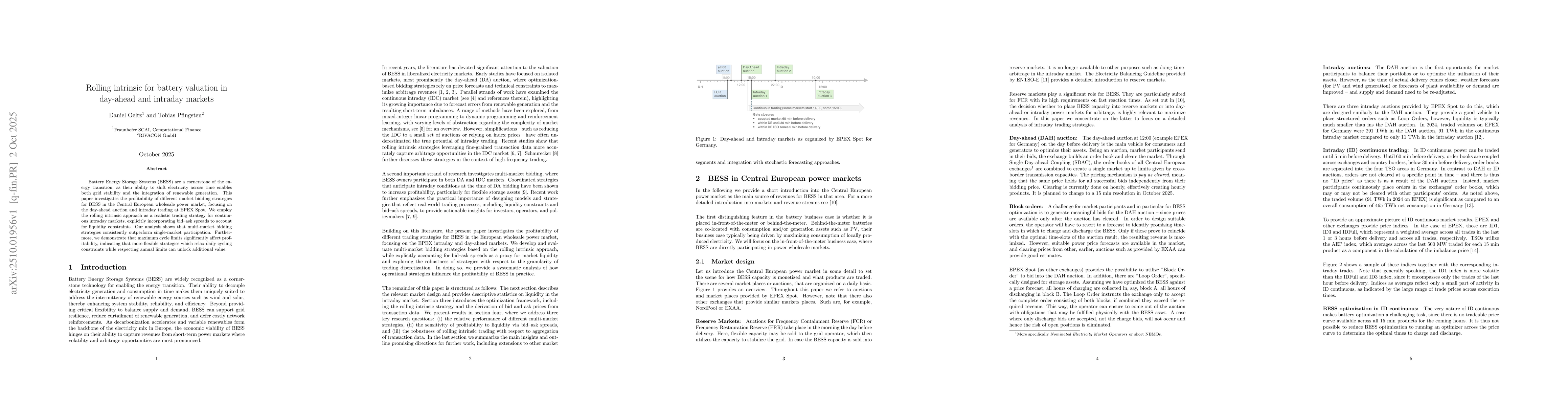 Thumbnail for Rolling intrinsic for battery valuation in day-ahead and intraday
  markets