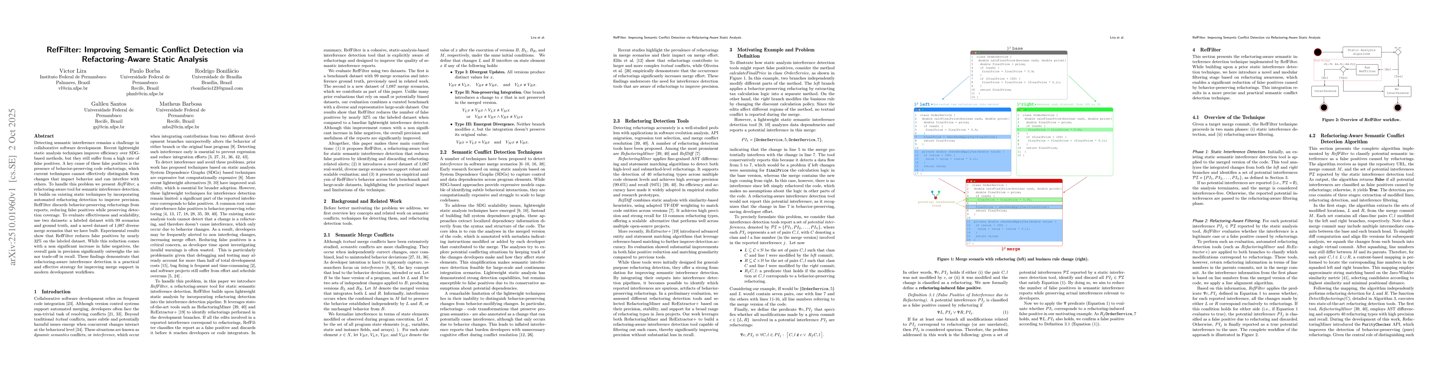 Thumbnail for RefFilter: Improving Semantic Conflict Detection via Refactoring-Aware
  Static Analysis