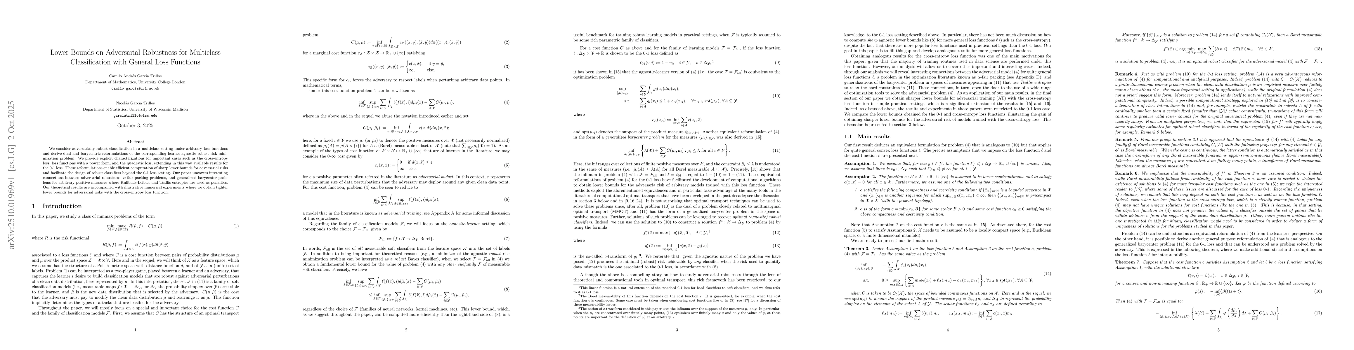 Thumbnail for Lower Bounds on Adversarial Robustness for Multiclass Classification
  with General Loss Functions
