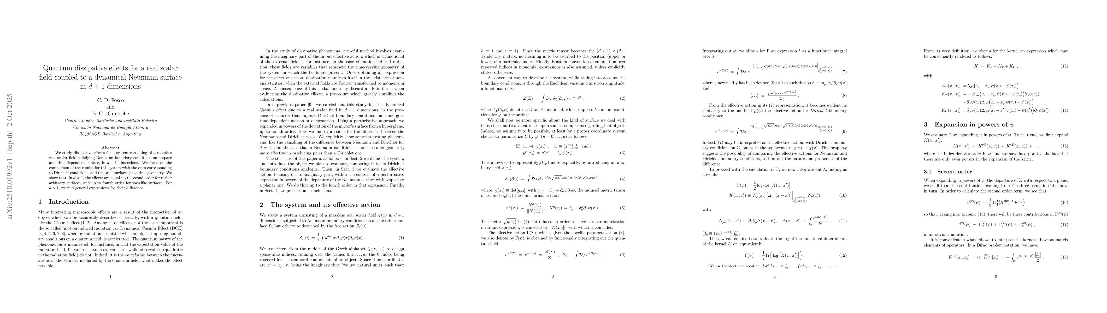 Thumbnail for Quantum dissipative effects for a real scalar field coupled to a
  dynamical Neumann surface in d+1 dimensions