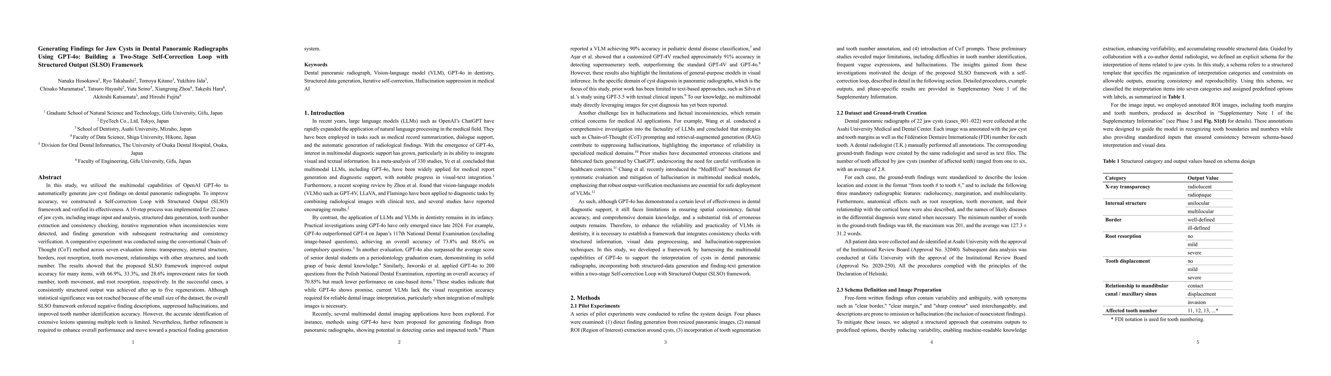 Thumbnail for Generating Findings for Jaw Cysts in Dental Panoramic Radiographs Using
  GPT-4o: Building a Two-Stage Self-Correction Loop with Structured Output
  (SLSO) Framework