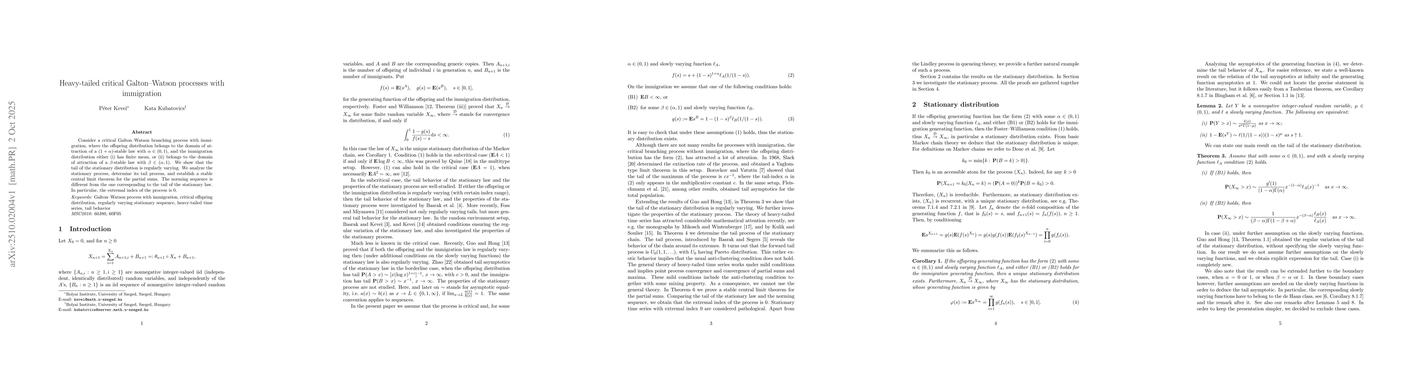 Thumbnail for Heavy-tailed critical Galton--Watson processes with immigration