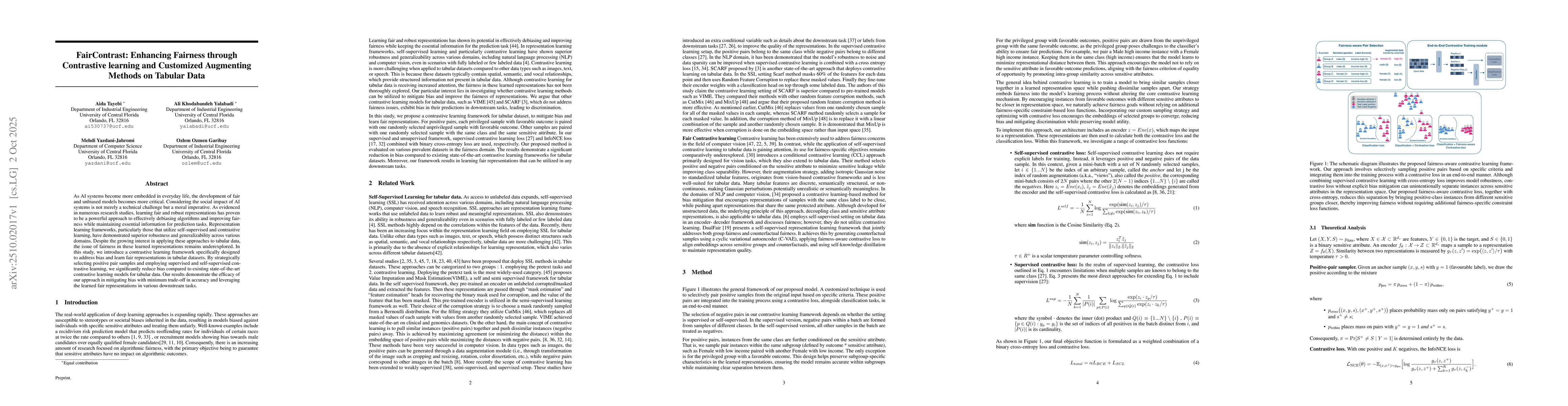 Thumbnail for FairContrast: Enhancing Fairness through Contrastive learning and
  Customized Augmenting Methods on Tabular Data