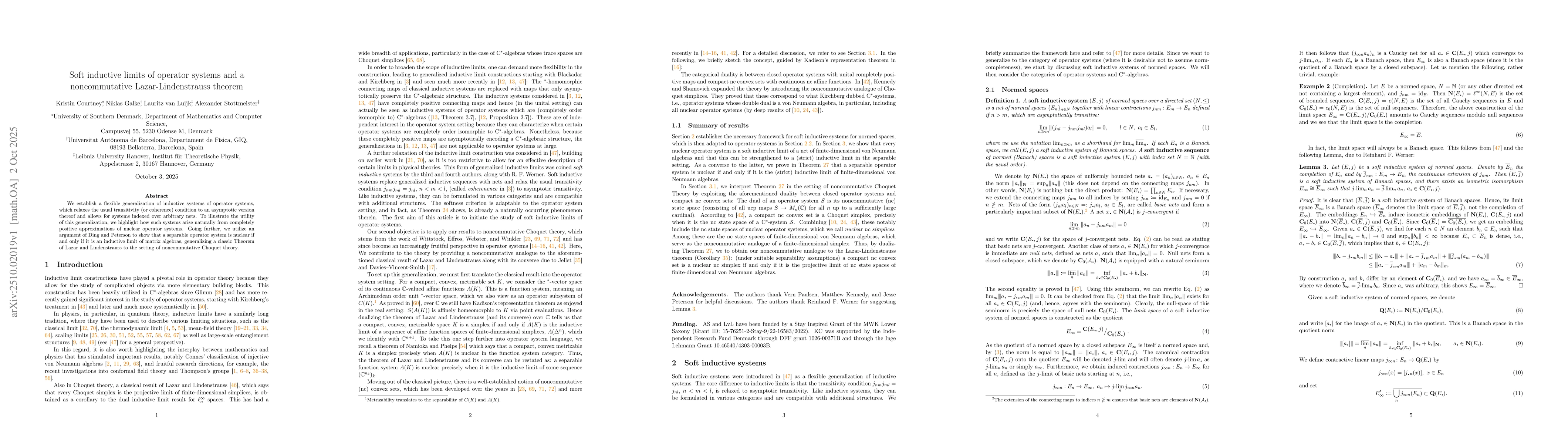Thumbnail for Soft inductive limits of operator systems and a noncommutative
  Lazar-Lindenstrauss theorem