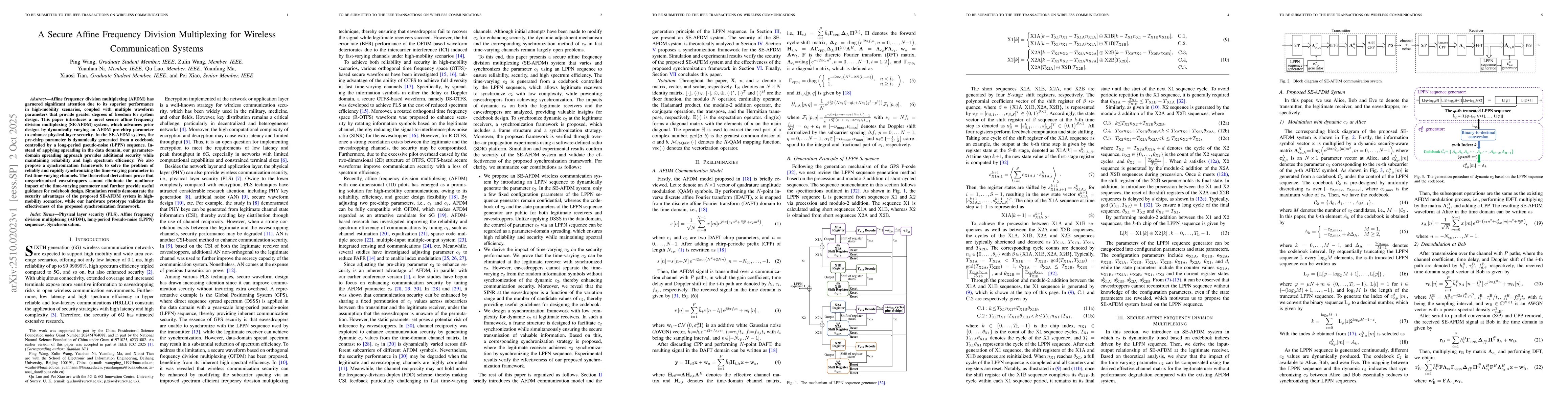 Thumbnail for A Secure Affine Frequency Division Multiplexing for Wireless
  Communication Systems