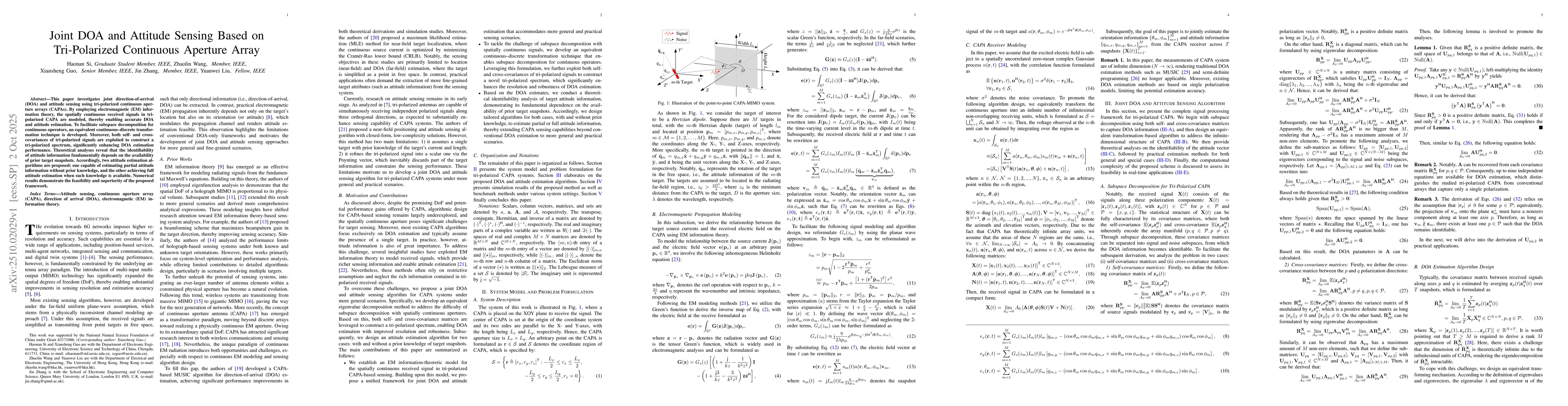 Thumbnail for Joint DOA and Attitude Sensing Based on Tri-Polarized Continuous
  Aperture Array
