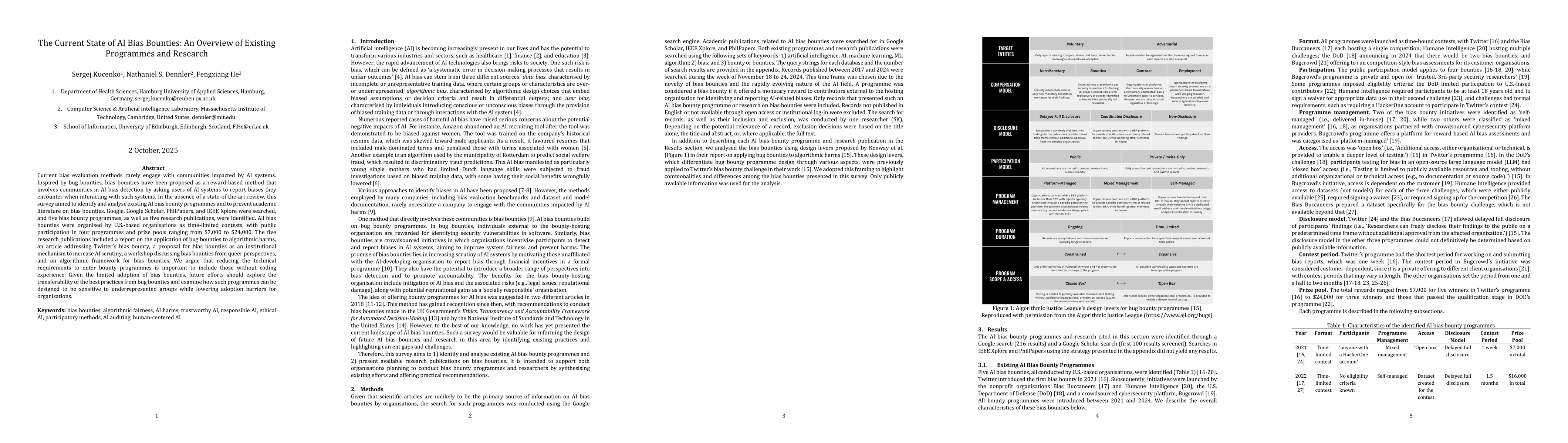 Thumbnail for The Current State of AI Bias Bounties: An Overview of Existing
  Programmes and Research
