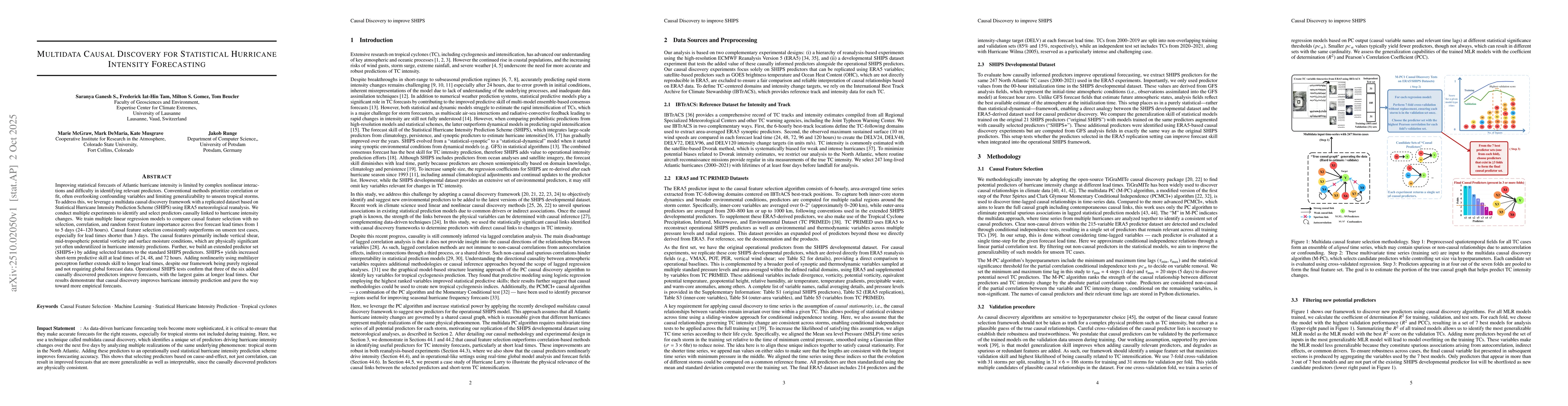 Thumbnail for Multidata Causal Discovery for Statistical Hurricane Intensity
  Forecasting