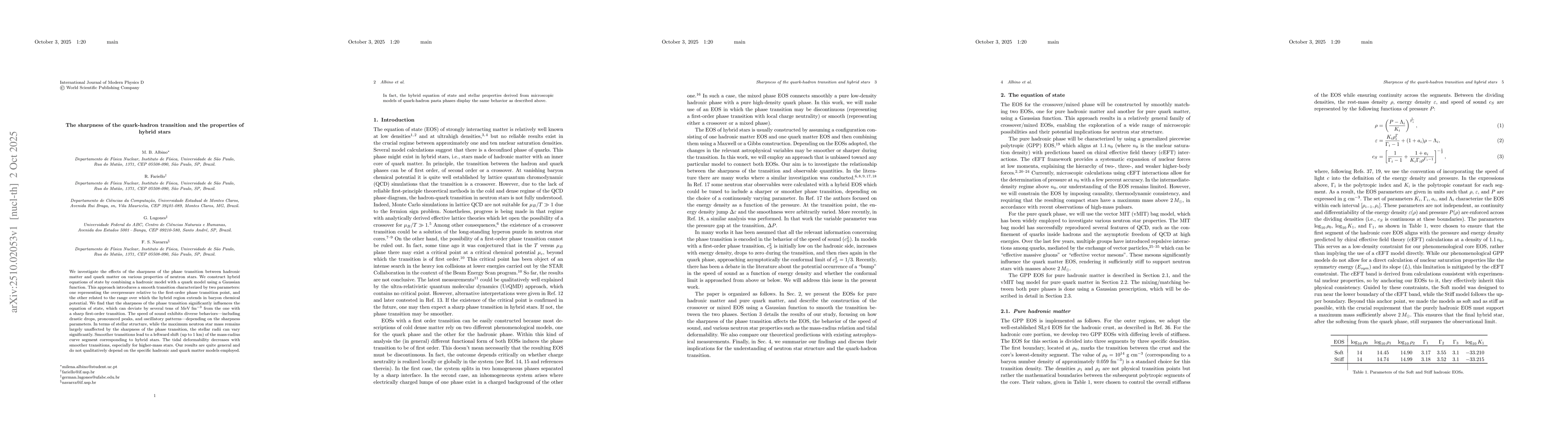 Thumbnail for The sharpness of the quark-hadron transition and the properties of
  hybrid stars