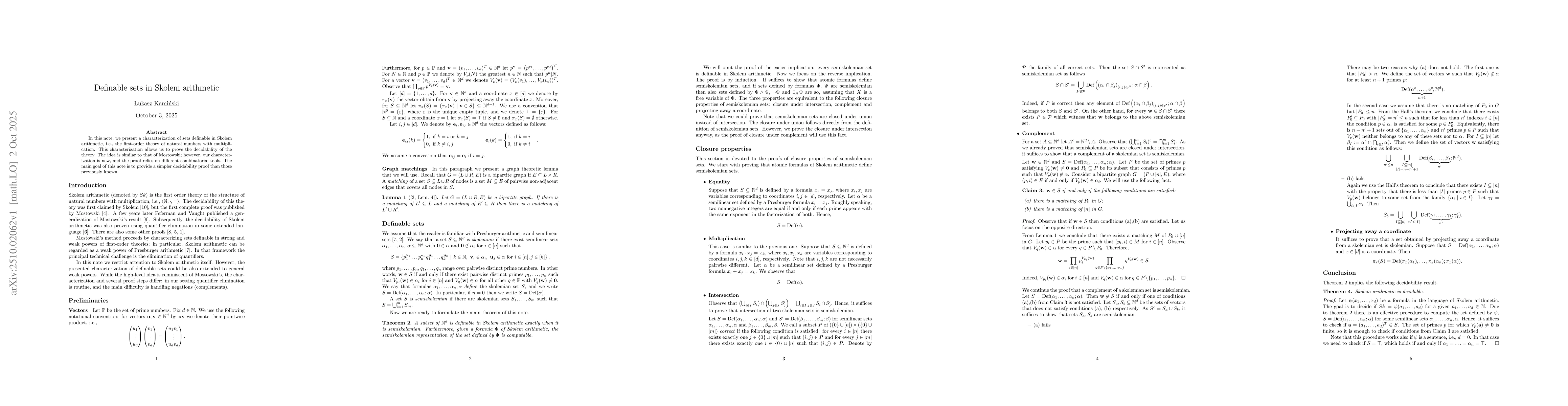 Thumbnail for Definable sets in Skolem arithmetic