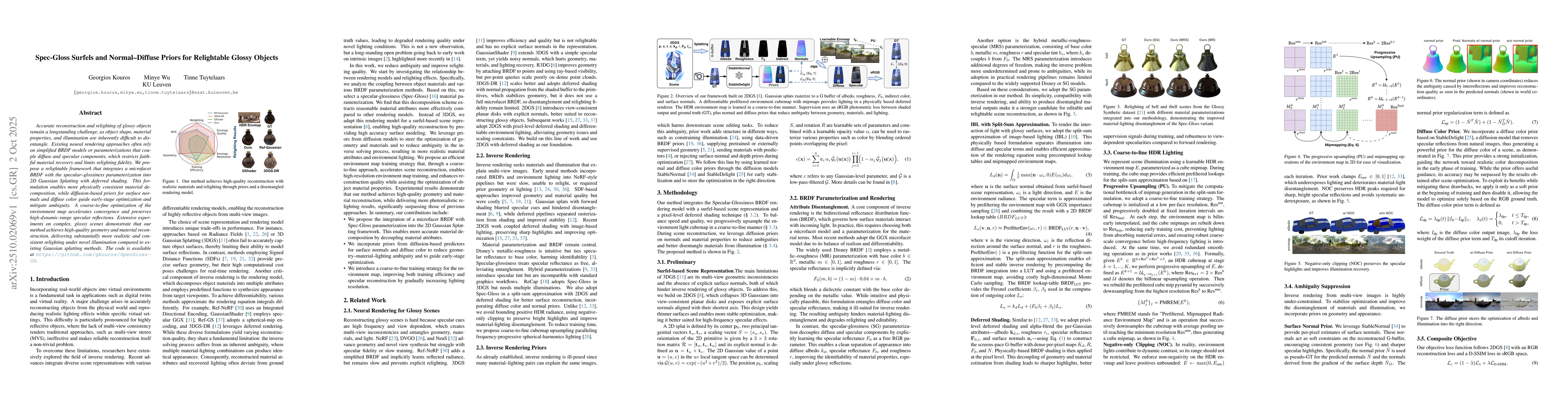 Thumbnail for Spec-Gloss Surfels and Normal-Diffuse Priors for Relightable Glossy
  Objects