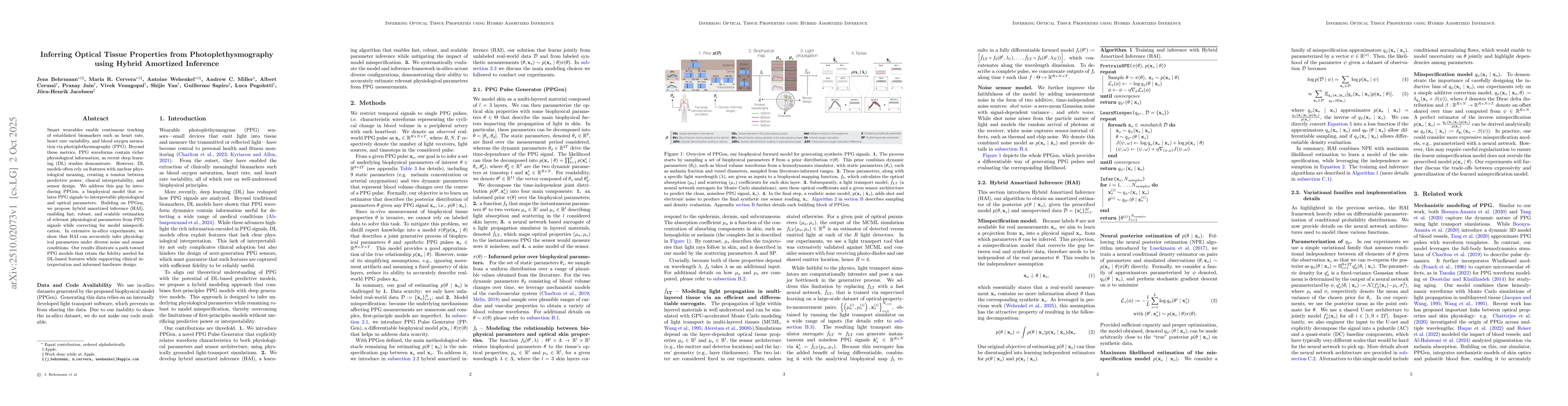 Thumbnail for Inferring Optical Tissue Properties from Photoplethysmography using
  Hybrid Amortized Inference