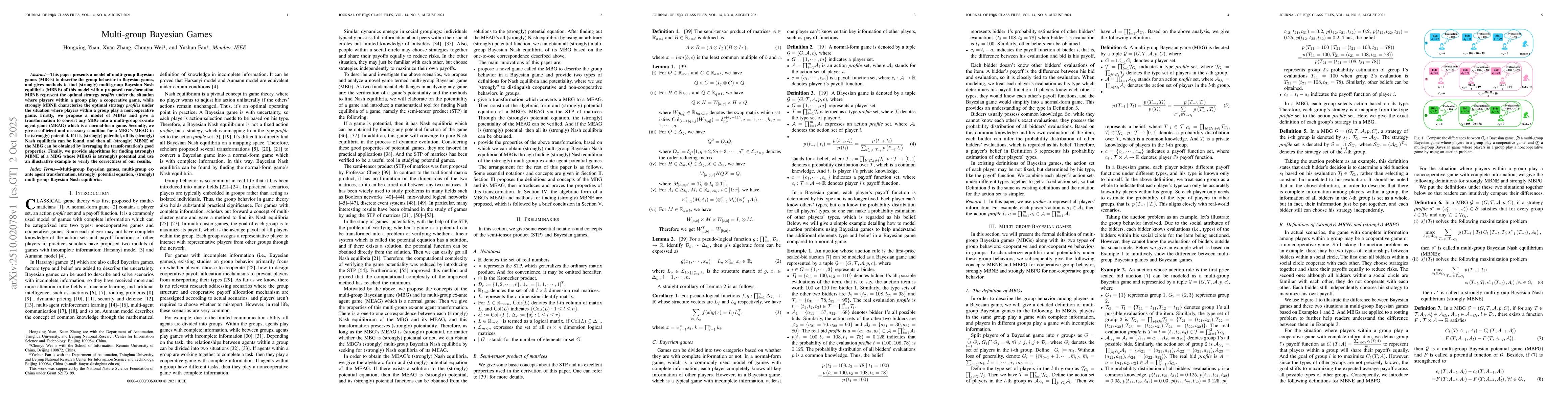 Thumbnail for Multi-group Bayesian Games