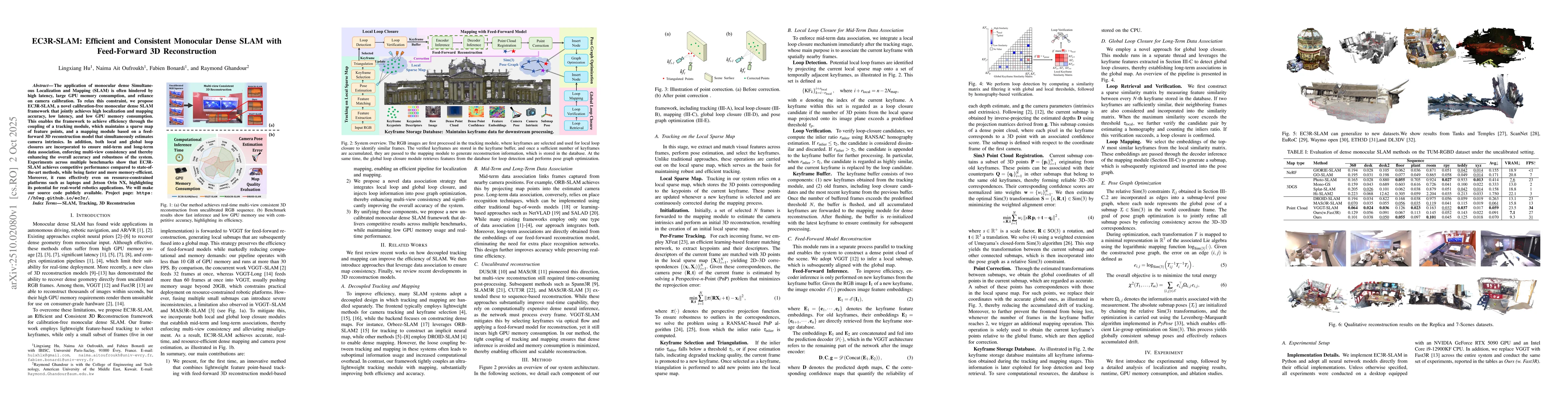 Thumbnail for EC3R-SLAM: Efficient and Consistent Monocular Dense SLAM with
  Feed-Forward 3D Reconstruction