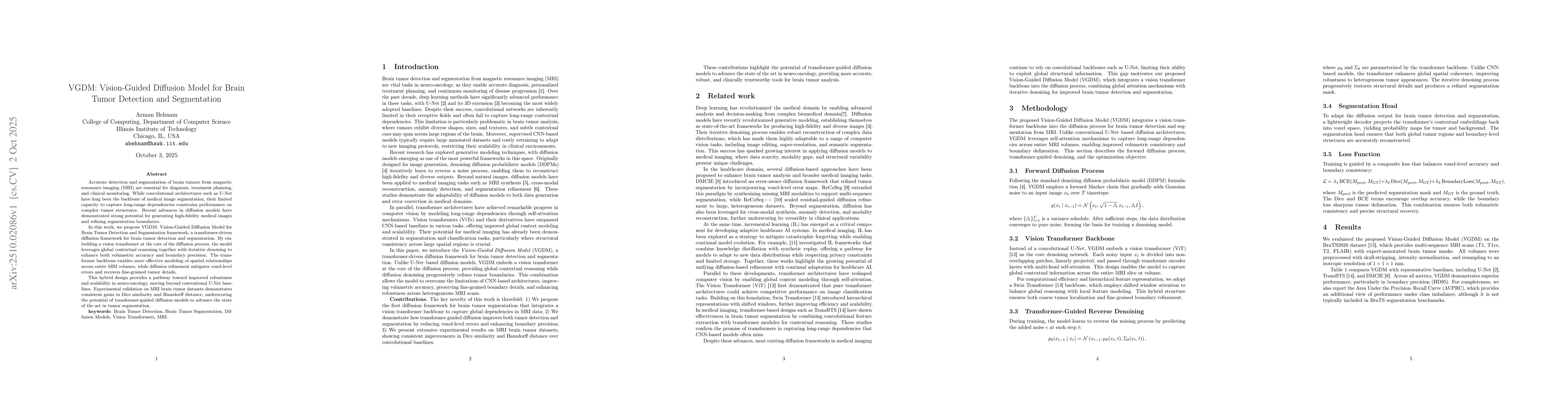 Thumbnail for VGDM: Vision-Guided Diffusion Model for Brain Tumor Detection and
  Segmentation