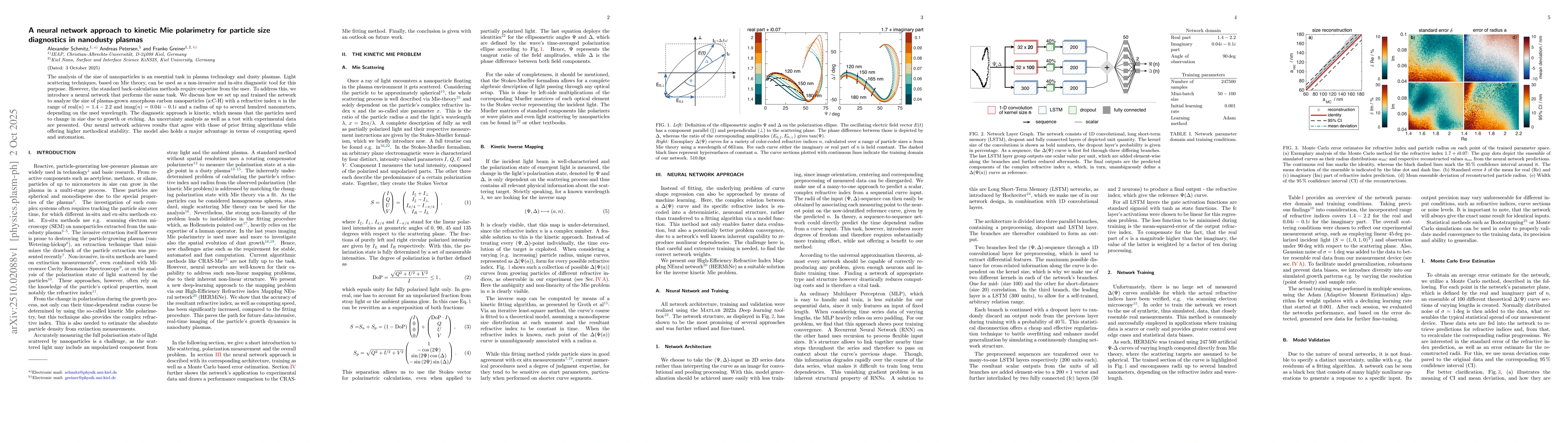 Thumbnail for A neural network approach to kinetic Mie polarimetry for particle size
  diagnostics in nanodusty plasmas